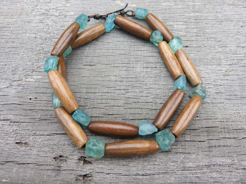 Apatite and Batik Bone Bead Tribal Necklace